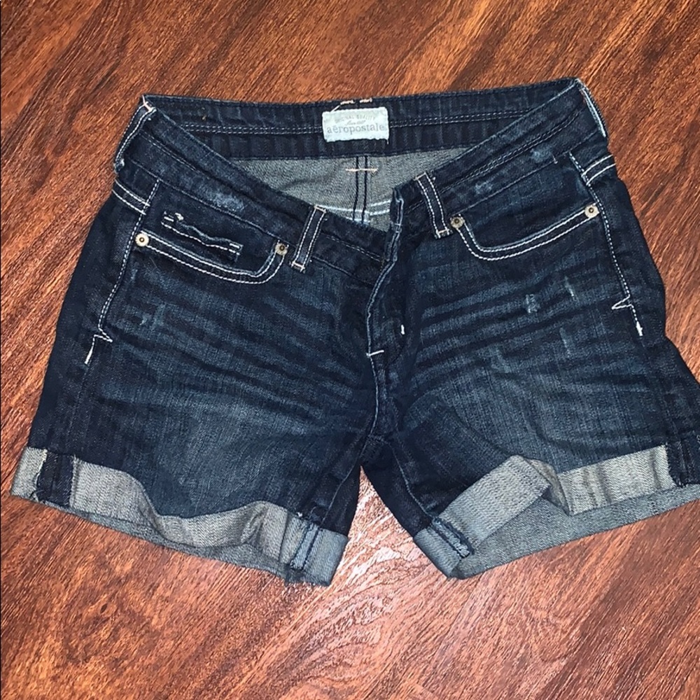 Distressed jean shorts